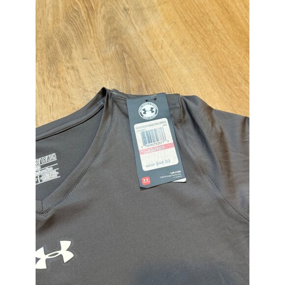 Under Armour Womens Long Sleeve V-Neck Shirt Gray HeatGear Lightweight Stretch M - Picture 4 of 4